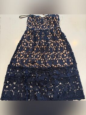 Just Me Navy Lace Dress with Nude Lining